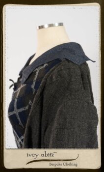 Highlands Duster Coat in Tintype Puckered Stripe Weave; Chevallier Cardigan in Fresh Water Rustic Argyle Knit; Vanetten Frock in Fresh Water Petite Fleur Cotton. By Ivey Abitz.