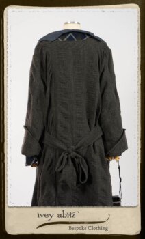 Highlands Duster Coat in Tintype Puckered Stripe Weave; Chevallier Cardigan in Fresh Water Rustic Argyle Knit; Vanetten Frock in Fresh Water Petite Fleur Cotton. By Ivey Abitz.