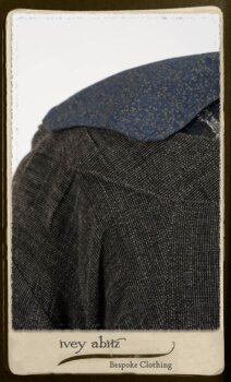 Highlands Duster Coat in Tintype Puckered Stripe Weave; Chevallier Cardigan in Fresh Water Rustic Argyle Knit; Vanetten Frock in Fresh Water Petite Fleur Cotton. By Ivey Abitz.