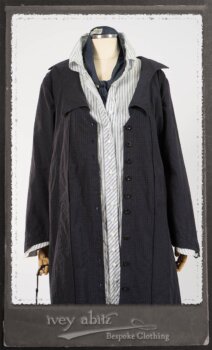 Vanetten Duster Coat in Fresh Water Petite Check Cotton; Highlands Shirt in Fresh Water Puckered Stripe Cotton; Cloitaire Sash in Fresh Water Argyle Netting; Cilla Slip Frock in Fresh Water Melange Knit; Highlands Skirt in Fresh Water Argyle Netting. By Ivey Abitz.
