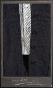 Vanetten Duster Coat in Fresh Water Petite Check Cotton; Highlands Shirt in Fresh Water Puckered Stripe Cotton; Cloitaire Sash in Fresh Water Argyle Netting; Cilla Slip Frock in Fresh Water Melange Knit; Highlands Skirt in Fresh Water Argyle Netting. By Ivey Abitz.