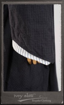 Vanetten Duster Coat in Fresh Water Petite Check Cotton; Highlands Shirt in Fresh Water Puckered Stripe Cotton; Cloitaire Sash in Fresh Water Argyle Netting; Cilla Slip Frock in Fresh Water Melange Knit; Highlands Skirt in Fresh Water Argyle Netting. By Ivey Abitz.