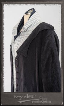 Vanetten Duster Coat in Fresh Water Petite Check Cotton; Highlands Shirt in Fresh Water Puckered Stripe Cotton; Cloitaire Sash in Fresh Water Argyle Netting; Cilla Slip Frock in Fresh Water Melange Knit; Highlands Skirt in Fresh Water Argyle Netting. By Ivey Abitz.