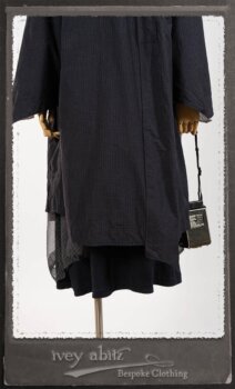 Vanetten Duster Coat in Fresh Water Petite Check Cotton; Highlands Shirt in Fresh Water Puckered Stripe Cotton; Cloitaire Sash in Fresh Water Argyle Netting; Cilla Slip Frock in Fresh Water Melange Knit; Highlands Skirt in Fresh Water Argyle Netting. By Ivey Abitz.