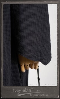 Vanetten Duster Coat in Fresh Water Petite Check Cotton; Highlands Shirt in Fresh Water Puckered Stripe Cotton; Cloitaire Sash in Fresh Water Argyle Netting; Cilla Slip Frock in Fresh Water Melange Knit; Highlands Skirt in Fresh Water Argyle Netting. By Ivey Abitz.