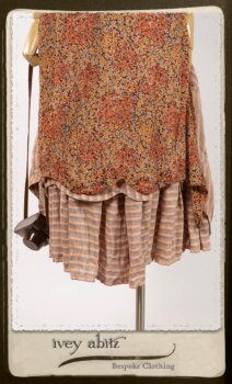 Crest Frock in New Sun Floral Silk Chiffon in High Water Length; Porte Cochere Sash in Rosy Washed Cotton; Heraldry Frock in Rosy Washed Stripe Linen in High Water Length. By Ivey Abitz.