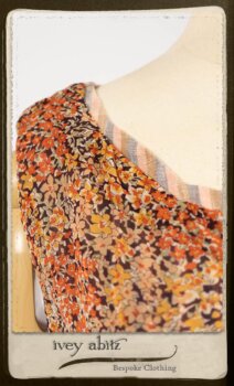 Crest Frock in New Sun Floral Silk Chiffon in High Water Length; Porte Cochere Sash in Rosy Washed Cotton; Heraldry Frock in Rosy Washed Stripe Linen in High Water Length. By Ivey Abitz.