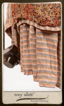 Crest Frock in New Sun Floral Silk Chiffon in High Water Length; Porte Cochere Sash in Rosy Washed Cotton; Heraldry Frock in Rosy Washed Stripe Linen in High Water Length. By Ivey Abitz.