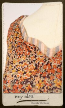 Crest Frock in New Sun Floral Silk Chiffon in High Water Length; Porte Cochere Sash in Rosy Washed Cotton; Heraldry Frock in Rosy Washed Stripe Linen in High Water Length. By Ivey Abitz.