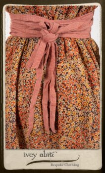 Crest Frock in New Sun Floral Silk Chiffon in High Water Length; Porte Cochere Sash in Rosy Washed Cotton; Heraldry Frock in Rosy Washed Stripe Linen in High Water Length. By Ivey Abitz.