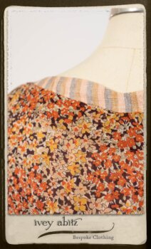 Crest Frock in New Sun Floral Silk Chiffon in High Water Length; Porte Cochere Sash in Rosy Washed Cotton; Heraldry Frock in Rosy Washed Stripe Linen in High Water Length. By Ivey Abitz.