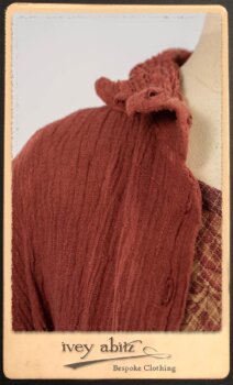 Scattergood Duster Coat in Rosy Washed Crinkled Linen; Lorrilard Dress in Rosy Argyle Netting; Scattergood Frock in Rosy Washed Floral Linen. By Ivey Abitz.