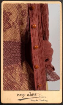 Scattergood Duster Coat in Rosy Washed Crinkled Linen; Lorrilard Dress in Rosy Argyle Netting; Scattergood Frock in Rosy Washed Floral Linen. By Ivey Abitz.