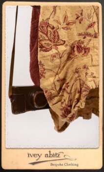 Scattergood Duster Coat in Rosy Washed Crinkled Linen; Lorrilard Dress in Rosy Argyle Netting; Scattergood Frock in Rosy Washed Floral Linen. By Ivey Abitz.