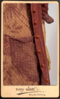 Scattergood Duster Coat in Rosy Washed Crinkled Linen; Lorrilard Dress in Rosy Argyle Netting; Scattergood Frock in Rosy Washed Floral Linen. By Ivey Abitz.