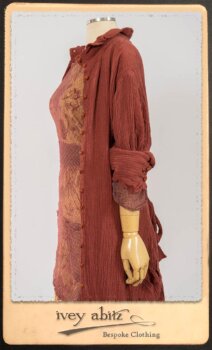 Scattergood Duster Coat in Rosy Washed Crinkled Linen; Lorrilard Dress in Rosy Argyle Netting; Scattergood Frock in Rosy Washed Floral Linen. By Ivey Abitz.