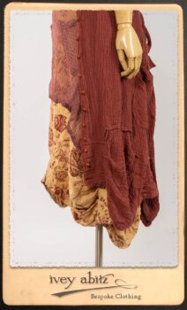 Scattergood Duster Coat in Rosy Washed Crinkled Linen; Lorrilard Dress in Rosy Argyle Netting; Scattergood Frock in Rosy Washed Floral Linen. By Ivey Abitz.