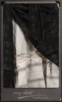 Chomley Frock in Black Embroidered Voile Pinned Back to Side Pocket; Addy Jacket in Signature Black Lightweight Linen Knit; Fairholme Frock in Black and White Picture Book Stripe in High Water Length. By Ivey Abitz.