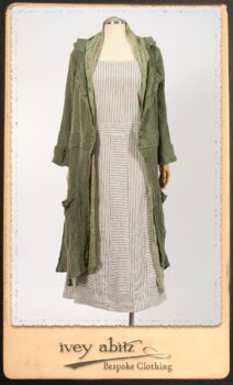 Campanella Duster Coat in New Day Washed Crinkled Linen; Blanchefleur Sash in New Day Floral Voile; Campanella Frock in New Day Washed Stripe Linen. By Ivey Abitz.