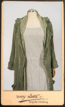 Campanella Duster Coat in New Day Washed Crinkled Linen; Blanchefleur Sash in New Day Floral Voile; Campanella Frock in New Day Washed Stripe Linen. By Ivey Abitz.