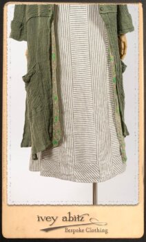 Campanella Duster Coat in New Day Washed Crinkled Linen; Blanchefleur Sash in New Day Floral Voile; Campanella Frock in New Day Washed Stripe Linen. By Ivey Abitz.