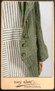 Campanella Duster Coat in New Day Washed Crinkled Linen; Blanchefleur Sash in New Day Floral Voile; Campanella Frock in New Day Washed Stripe Linen. By Ivey Abitz.