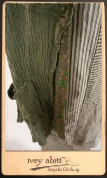 Campanella Duster Coat in New Day Washed Crinkled Linen; Blanchefleur Sash in New Day Floral Voile; Campanella Frock in New Day Washed Stripe Linen. By Ivey Abitz.