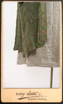 Campanella Duster Coat in New Day Washed Crinkled Linen; Blanchefleur Sash in New Day Floral Voile; Campanella Frock in New Day Washed Stripe Linen. By Ivey Abitz.