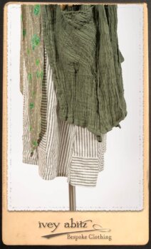 Campanella Duster Coat in New Day Washed Crinkled Linen; Blanchefleur Sash in New Day Floral Voile; Campanella Frock in New Day Washed Stripe Linen. By Ivey Abitz.