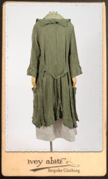 Campanella Duster Coat in New Day Washed Crinkled Linen; Blanchefleur Sash in New Day Floral Voile; Campanella Frock in New Day Washed Stripe Linen. By Ivey Abitz.