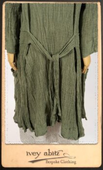 Campanella Duster Coat in New Day Washed Crinkled Linen; Blanchefleur Sash in New Day Floral Voile; Campanella Frock in New Day Washed Stripe Linen. By Ivey Abitz.