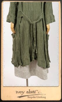 Campanella Duster Coat in New Day Washed Crinkled Linen; Blanchefleur Sash in New Day Floral Voile; Campanella Frock in New Day Washed Stripe Linen. By Ivey Abitz.