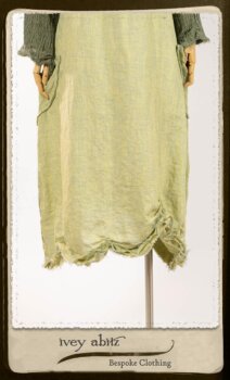 Au Sable Jacket in New Day Washed Crinkled Linen; Au Sable Frock in New Day Washed Linen in High Water Length. By Ivey Abitz.