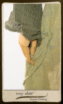 Au Sable Jacket in New Day Washed Crinkled Linen; Au Sable Frock in New Day Washed Linen in High Water Length. By Ivey Abitz.