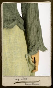 Au Sable Jacket in New Day Washed Crinkled Linen; Au Sable Frock in New Day Washed Linen in High Water Length. By Ivey Abitz.