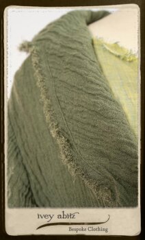 Au Sable Jacket in New Day Washed Crinkled Linen; Au Sable Frock in New Day Washed Linen in High Water Length. By Ivey Abitz.