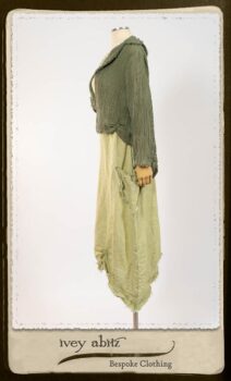 Au Sable Jacket in New Day Washed Crinkled Linen; Au Sable Frock in New Day Washed Linen in High Water Length. By Ivey Abitz.