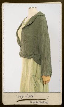 Au Sable Jacket in New Day Washed Crinkled Linen; Au Sable Frock in New Day Washed Linen in High Water Length. By Ivey Abitz.