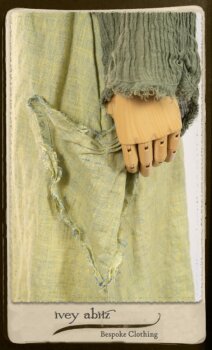 Au Sable Jacket in New Day Washed Crinkled Linen; Au Sable Frock in New Day Washed Linen in High Water Length. By Ivey Abitz.