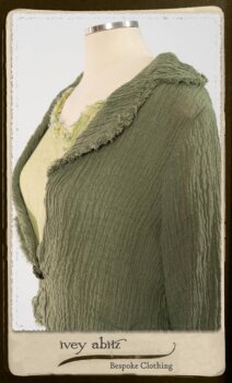 Au Sable Jacket in New Day Washed Crinkled Linen; Au Sable Frock in New Day Washed Linen in High Water Length. By Ivey Abitz.