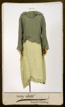 Au Sable Jacket in New Day Washed Crinkled Linen; Au Sable Frock in New Day Washed Linen in High Water Length. By Ivey Abitz.