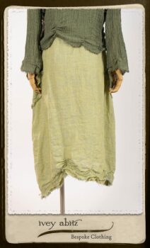 Au Sable Jacket in New Day Washed Crinkled Linen; Au Sable Frock in New Day Washed Linen in High Water Length. By Ivey Abitz.