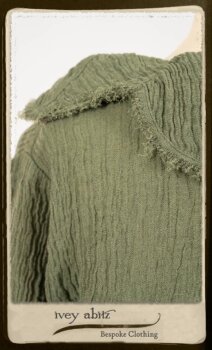 Au Sable Jacket in New Day Washed Crinkled Linen; Au Sable Frock in New Day Washed Linen in High Water Length. By Ivey Abitz.