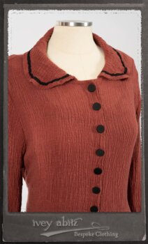 Monceau Duster Coat in Rosy Washed Crinkled Linen; Monceau Frock in Rosy Washed Crinkled Linen; Cilla Slip Frock in Signature Black Lightweight Linen Knit with Square Neckline. By Ivey Abitz.