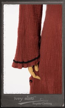 Monceau Duster Coat in Rosy Washed Crinkled Linen; Monceau Frock in Rosy Washed Crinkled Linen; Cilla Slip Frock in Signature Black Lightweight Linen Knit with Square Neckline. By Ivey Abitz.