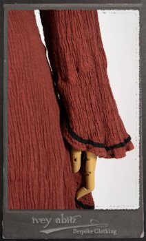 Monceau Duster Coat in Rosy Washed Crinkled Linen; Monceau Frock in Rosy Washed Crinkled Linen; Cilla Slip Frock in Signature Black Lightweight Linen Knit with Square Neckline. By Ivey Abitz.