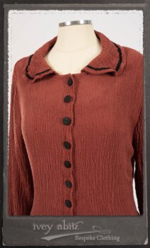 Monceau Duster Coat in Rosy Washed Crinkled Linen; Monceau Frock in Rosy Washed Crinkled Linen; Cilla Slip Frock in Signature Black Lightweight Linen Knit with Square Neckline. By Ivey Abitz.