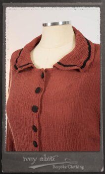 Monceau Duster Coat in Rosy Washed Crinkled Linen; Monceau Frock in Rosy Washed Crinkled Linen; Cilla Slip Frock in Signature Black Lightweight Linen Knit with Square Neckline. By Ivey Abitz.