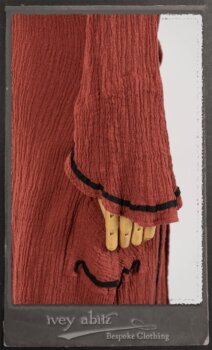 Monceau Duster Coat in Rosy Washed Crinkled Linen; Monceau Frock in Rosy Washed Crinkled Linen; Cilla Slip Frock in Signature Black Lightweight Linen Knit with Square Neckline. By Ivey Abitz.