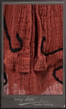 Monceau Duster Coat in Rosy Washed Crinkled Linen; Monceau Frock in Rosy Washed Crinkled Linen; Cilla Slip Frock in Signature Black Lightweight Linen Knit with Square Neckline. By Ivey Abitz.